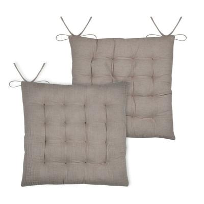 Stof Textile stoelkussen Coline - 2x - beige - 38 x 38 x 4 cm - touwtjes sluiting