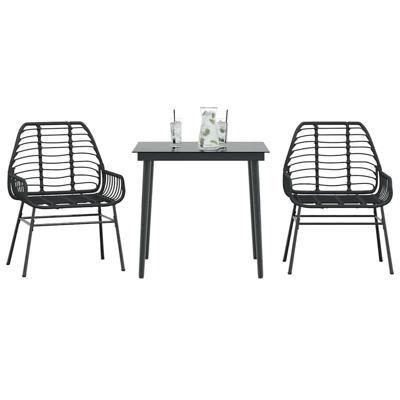 3-delige Tuinset poly rattan glas zwart
