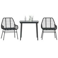 3-delige Tuinset poly rattan glas zwart