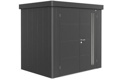 Biohort Metalen tuinhuis Neo - Dubbele deur - Donkergrijs - 1B (236x180 cm)- Plat dak- Metaal- Biohort