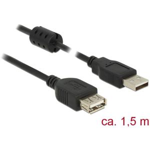 Delock USB-kabel USB 2.0 USB-A stekker, USB-A bus 1.50 m Zwart Met Ferrietkern 84884