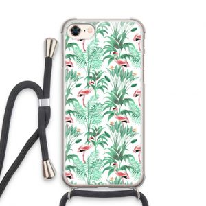 Flamingo bladeren: iPhone 8 Transparant Hoesje met koord