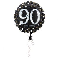 Folieballon 90 Jaar Happy Birthday Sparkling Gold 43cm