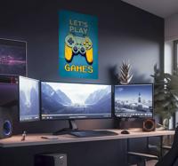 'Let's play games' blauwe poster tienerkamer