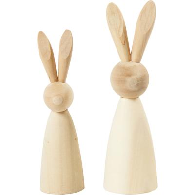 Creativ Company Houten konijnen, h: 12+14 cm, d: 3,5+4 cm, 2 stuk/ 1 doos