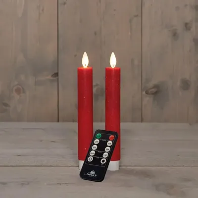 Anna&apos;s Collection LED dinerkaars flame effect rustiek 18 cm rood 2 stuks