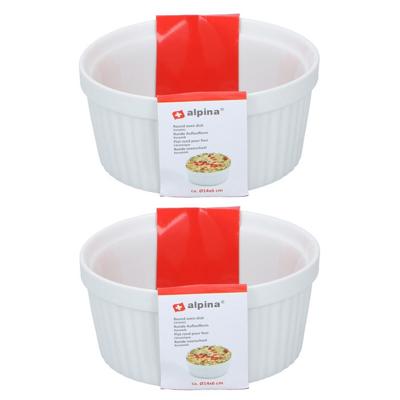 Ovenschaaltje - 6x - wit - rond - d14 cm - 1-persoons - ovenschalen/braadslede - ovenschotel schalen