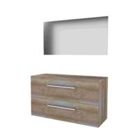 Basic-Line Ultimate 46 Badkamermeubelset - 120 x 46 cm - Met Grepen - 2 Lades - Wastafelblad - Spiegel met Indirecte LED Verlichting - Scotch Oak