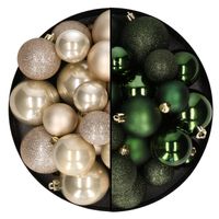 Kerstballen 60x stuks - mix donkergroen/champagne - 4-5-6 cm - kunststof - Kerstbal
