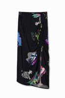 Slim fit midirok met collage - BLACK - L