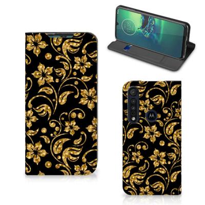 Motorola G8 Plus Smart Cover Gouden Bloemen Motorola G8 Plus Smart Cover Gouden Bloemen