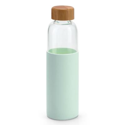 Waterfles - glas - mintgroene siliconen hoes - 600 ml - BPA-vrij - vaatwasserbestendig