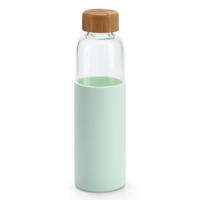 Waterfles - glas - mintgroene siliconen hoes - 600 ml - BPA-vrij - vaatwasserbestendig