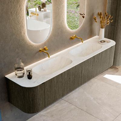 Badmeubel Mondiaz Kurve-Dlux | 200 cm cm | Meubelkleur Shadow | Wastafelkleur Opalo | Solid surface | Wasbak beiden zijden spoelbak | Zonder kraangat(en)
