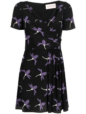 Valentino Garavani robe plissée à fleurs - Noir
