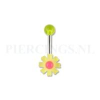 Navelpiercing acryl bloem geel met roze