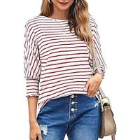 Dames Blouse Gestreept Lapwerk Afdrukken Werk Dagelijks Vakantie Dagelijks Stijlvol Casual 3/4 mouw Strakke ronde hals Rood Alle seizoenen Lightinthebox - thumbnail