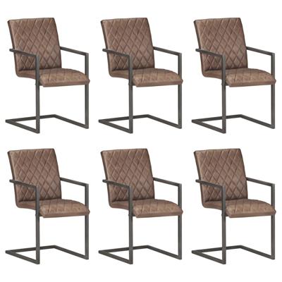 Eetkamerstoelen 6 st echt leer bruin