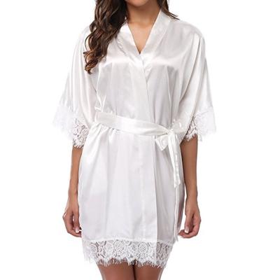 Halve mouw gewaad vrouwen faux Silk pyjama sexy nacht jurk grootte: XL (wit)