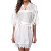 Halve mouw gewaad vrouwen faux Silk pyjama sexy nacht jurk grootte: XL (wit)