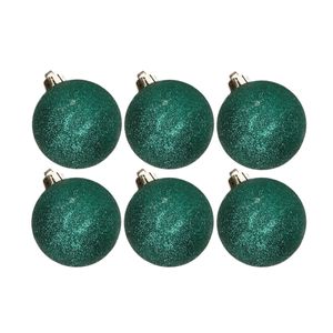 6x stuks kunststof glitter kerstballen petrol groen 6 cm