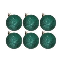 6x stuks kunststof glitter kerstballen petrol groen 6 cm