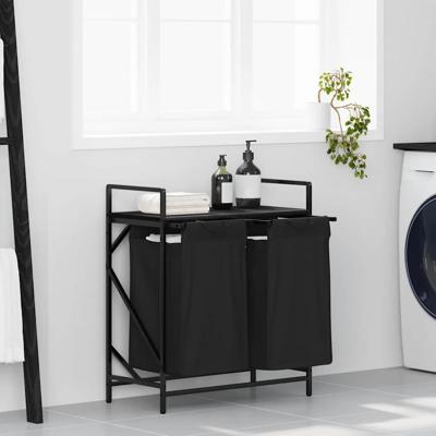 Wasmand 2 vakken met plank zwart eikenkleurig