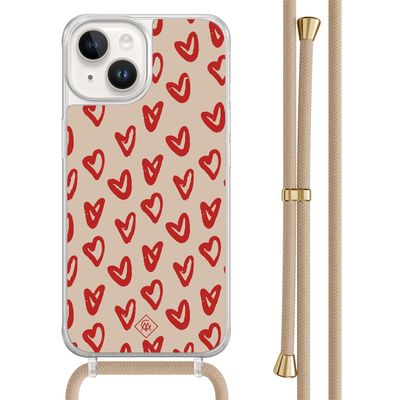 iPhone 14 hoesje met beige koord - Hartendief