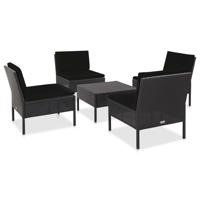 5-delige Loungeset met kussens poly rattan zwart