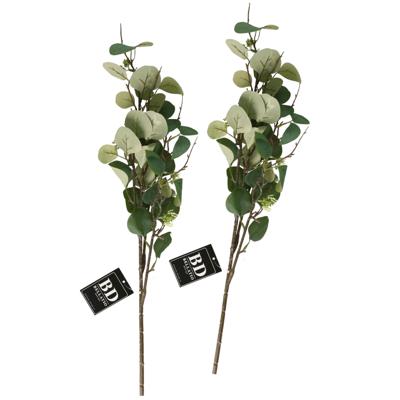 Kunstbloem/kunsttak Eucalyptus Narvik - 2x - 92 cm - lichtgroen - kunst zijdebloemen
