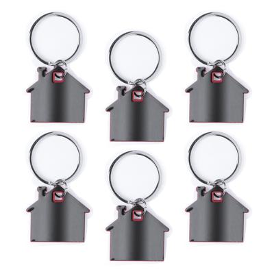 Sleutelhanger met klein huisje - 6x - rood/grijs - metaal - 4 x 3.8 cm - eigen huis/nieuw huis