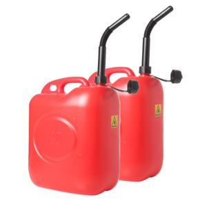 Jerrycan/benzinetank voor brandstof - 2x - 20 liter - rood - kunststof