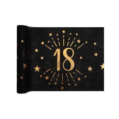 Santex Leeftijd Tafelloper - 2x - 18 jaar - 30 x 500 cm - op rol - zwart/goud - verjaardag