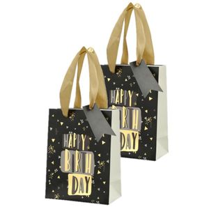 Set van 6x stuks papieren verjaardag giftbags/cadeau tasjes Happy Birthday zwart 11 x 14 x 6 cm