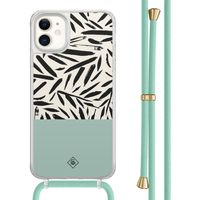 iPhone 11 hoesje met mint koord - Abstract mint palms