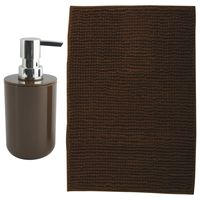 MSV badkamer droogloop mat - Milano - 40 x 60 cm - met bijpassende kleur zeeppompje - bruin