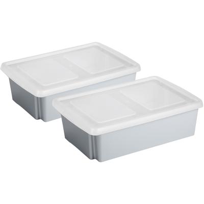 Sunware opslagboxen set - 2x stuks -30 liter - grijs - 59 x 39 x 17 cm - afsluitbare deksel