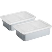Sunware opslagboxen set - 2x stuks -30 liter - grijs - 59 x 39 x 17 cm - afsluitbare deksel