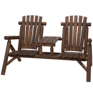 Outsunny Tuinbank met tafel tuinmeubel zitbank 2 stoelen massief hout bruin | Aosom Netherlands