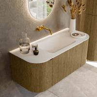 Badmeubel Mondiaz Kurve | 110 cm cm | Meubelkleur Dusk | Wastafelkleur Talc | Solid surface | Wasbak midden spoelbak | Zonder kraangat(en)