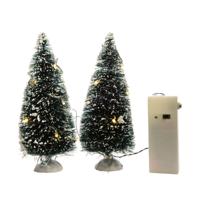 Miniatuur boompjes/kerstboompjes - 2x st - met LED verlichting - kerstdorp accessoires - thumbnail