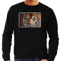 Dieren sweater / trui met tijgers foto zwart voor heren - thumbnail