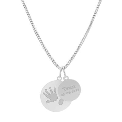 Hand- en/of voetafdrukken ketting met dubbele bedel - Stainless steel - Zilver - Hand - , en voetafdruk