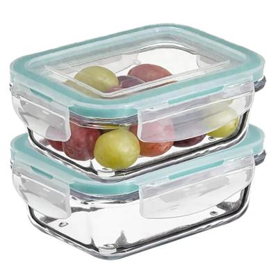 5Five Vershoudbakje met deksel - 2x - glas - luchtdicht - met clips - 14 x 10 x 5 cm - 330 ml 5Five Vershoudbakje met deksel - 2x - glas - luchtdicht - met clips - 14 x 10 x 5 cm - 330 ml