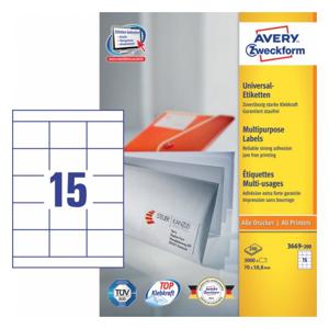 Avery-Zweckform 3669-200 Universele etiketten 70 x 50.8 mm Papier Wit 3300 stuk(s) Permanent hechtend Laser (zwart/wit), Laser (kleur)