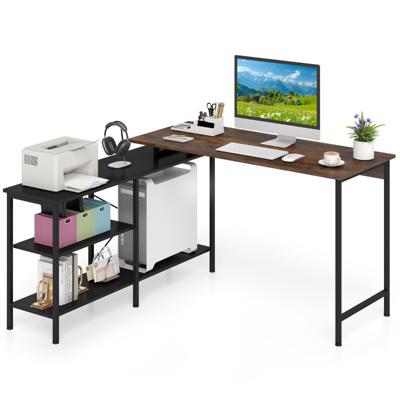 Omkeerbaar L-vormig Bureau met Twee Opbergplanken Hoekbureau Voor Gamers