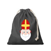 1x Canvas Sinterklaas strooizak / cadeauzakje zwart met koord 25 x 30 cm   - - thumbnail