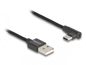 DeLOCK USB-A 2.0 male > USB-C male kabel 2 meter, gesleeved, 90°