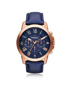 Fossil Heren Grant chronograaf blauw lederen horloge FS4835