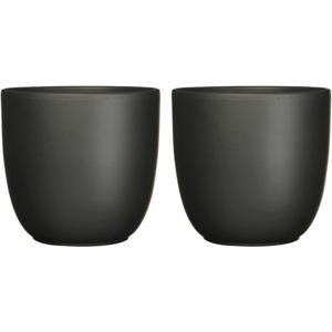 Plantenpot/bloempot Tusca - 2x stuks - Donkergroen - keramiek - mat - D25/H23 cm